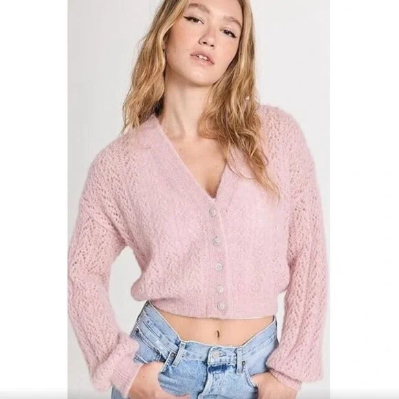 Free People Amelia Alpaca Cardigan Pink Size Medium - Picture 2 of 11